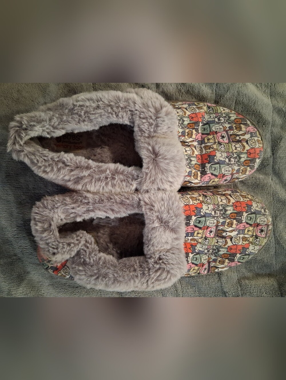 Skechers Gray and Cream Faux-Fur Lined Slippers